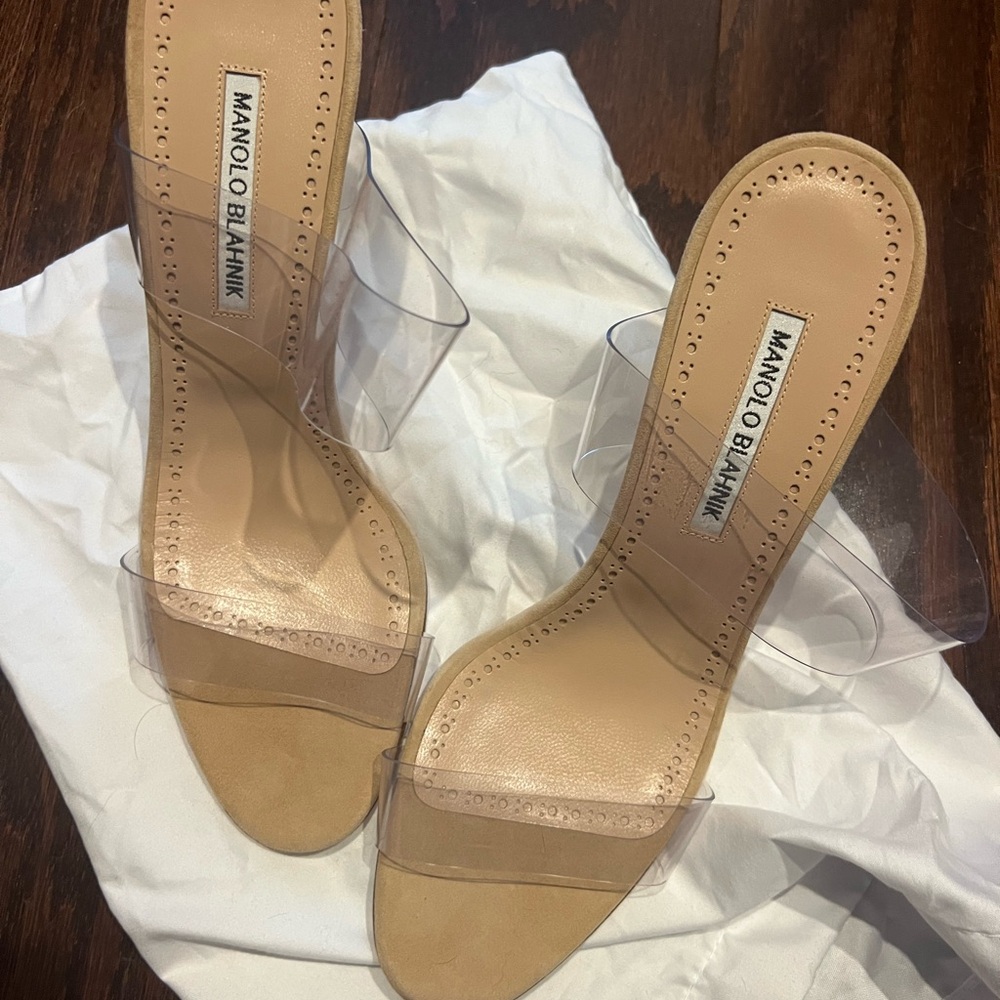Manolo Blahnik Clear ECO PVC Open Toe Mules